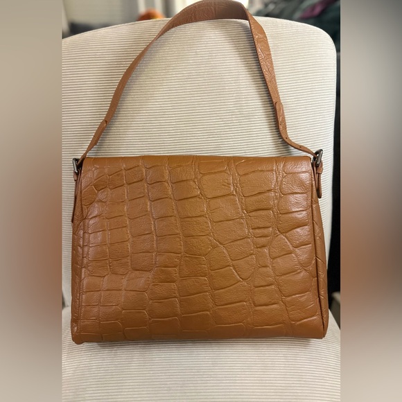 VERA PELLE - made in Italy - Elegant Croc-Embossed Brown Shoulder Bag - Picture 2 of 13